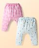 Pink Rabbit Single Jersey Knit Full Length Diaper Leggings With Animal Print Pack Of 2 - Pink & Light Blue
