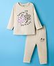 Pink Rabbit Single Jersey Knit Full Sleeves T-Shirt & Lounge Pant Set With Floral Print - Cream