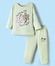 Pink Rabbit Single Jersey Knit Full Sleeves T-Shirt & Lounge Pant Set With Floral Print - Light Green