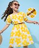 Hola Bonita Woven Half Sleeves Dress With Floral Print & Belt - Yellow