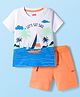 Babyhug Single Jersey Knit Half Sleeves T-Shirt & Shorts Set with Beach Theme Print - Orange