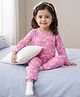 Babyhug Cotton Knit Full Sleeves T-Shirt & Pyjama Co-ord Night Suit With Floral Print - Pink