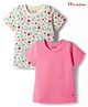Honeyhap Premium Cotton 100% Knit Half Sleeves Solid Colour & Floral Print T-Shirts with Bio Finish Pack of 2 - Sachet Pink & Gardenia Cream