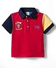 ToffyHouse Knitted Half Sleeves Polo T-Shirt with Text Embroidery - Red & Navy Blue