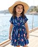 Babyhug Cotton Woven Half Sleeves Shirt Style Frock With Floral Print & Belt - Navy Blue