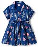 Babyhug Cotton Woven Half Sleeves Shirt Style Frock With Floral Print & Belt - Navy Blue