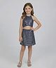 Taffykids Knit Sleeveless Sequins Glitter Printed Halter Neck Crop Top & Skirt Set -  Multi Colour