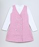 Taffykids Tweed Woven Textured Checked Dress With Full Sleeves Solid Tee - Pink & White