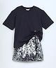 Taffykids Cotton Jersey Knit Half Sleeves Tie Up Detailed Tee With Sequins Embellished Skirt - Black & Silver