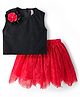 Babyhug Lace Woven Sleeveless Shimmer Party Top & Skirt Set With Floral Applique - Black & Red