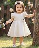 Babyhug Premium Satin Puffed Sleeves Fit & Flared Party Dress With Booties & Floral Applique - White
