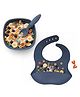 BABYKINS Essential Feeding Set of 3 Pcs - Bib, Bowl, Sippy Cup, Bendable Spoon | Designed for Children | BPA Free, Food Grade, FDA Approved | Easy to Clean (Navy Blue)