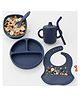 BABYKINS Essential Feeding Set of 5 Pcs - Bib, Bowl, Sippy Cup, Suction Plate, Bendable Spoon | Designed for Children | BPA Free, Food Grade, FDA Approved | Easy to Clean (Navy Blue)