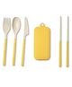 THE LITTLE LOOKERS Kids Reusable Travel Utensil Set with Case | Spoon, Fork, Knife & Chopsticks | Portable Lightweight Cutlery for School Lunch, Camping, Picnic & Travel (Yellow)