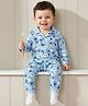 Babyoye 100% Cotton Knit Full Sleeves Shirt & Pyjama Co-ord Night Suit With Teddy Bear Print - Aqua