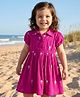 Babyhug Cotton Woven Half Puffed Sleeves Frock With Floral Embroidery - Purple