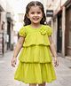 Babyhug Cotton Woven Half Sleeves Layered Frock with with Floral Applique & Lace Detailing - Light Green