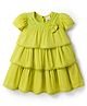 Babyhug Cotton Woven Half Sleeves Layered Frock with with Floral Applique & Lace Detailing - Light Green