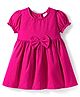 Babyhug Cotton Woven Half Puffed Sleeves Solid Colour A Line Frock with Bow Applique - Dark Pink