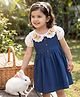 Babyhug 100% Cotton Woven Half Sleeves Frock & Inner Tee With Floral Embroidered - Blue