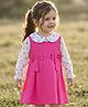 Babyhug Cotton Woven Frock & Full Sleeves Inner Tee With Floral Print & Bow Applique - Pink & White