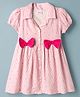 Babyhug 100% Cotton Woven Half Sleeves Striped & Polka Dots Printed Frock With Bow Applique - Pink