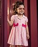 Babyhug 100% Cotton Woven Half Sleeves Striped & Polka Dots Printed Frock With Bow Applique - Pink