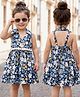 Babyhug 100% Cotton Woven Sleeveless Floral Printed Frock With Belt - Navy Blue