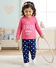 Babyhug Cotton Knit Full Sleeves Text & Hearts Printed T-Shirt & Pyjama Night Suit - Pink & Navy Blue