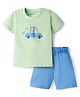 Kookie Kids Single Jersey Knit Half Sleeves T-Shirt & Shorts Set With Tree Print - Multicolor