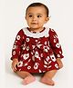 Spool Junior Cotton Woven Full Sleeves Floral Printed Bow Applique Detailed Dress - Red