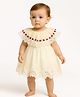 Spool Junior Cotton Woven Sleeveless Floral Embroidered Dress - Cream & Red