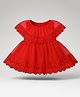 Spool Junior Cotton Woven Half Sleeves Floral Embroidered Lace Detailed Dress - Red