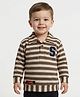 Spool Junior Cotton Woven Full Sleeves Striped S Letter Patch Detailed Polo Tee - Brown
