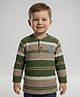 Spool Junior Cotton Knit Full Sleeves Striped 1607 Number Patch Detailed Tee - Green