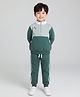 Polka Tots Cotton Knit Full Sleeves Colour Blocked Printed Sweatshirt & Joggers Set - Green & Grey