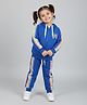 Polka Tots Cotton Knit Full Sleeves Rainbow Printed Hooded Jacket & Joggers Set - Royal Blue