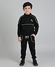 Polka Tots Cotton Knit Full Sleeves Solid Jacket & Joggers Set - Dark Black