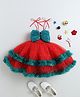 TINY MINY MEE  Elastane Woven Sleeveless Sequin Bow Embellished  Layered Dress - Red