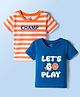 Doodle Poodle 100% Cotton Knit Half Sleeves T-Shirts with Stripes & Text Pack of 2 - Navy Blue & Orange