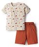 Kookie Kids Single Jersey Knit Half Sleeves T-Shirt & Shorts Set With Pineapple & Tree Print - Multicolor