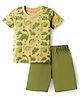 Kookie Kids Single Jersey Knit Half Sleeves T-Shirt & Shorts Set With Dino Print - Multicolor