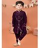 Titrit Velvet Woven Full Sleeves Sequins Embellished Kurta & Pyjama Set - Burgundy