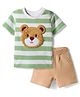 Babyoye 100% Cotton Yarn Dyed Knit Half Sleeves T-Shirt & Shorts Set With Teddy Bear Patch - White