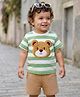 Babyoye 100% Cotton Yarn Dyed Knit Half Sleeves T-Shirt & Shorts Set With Teddy Bear Patch - White