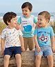 Doodle Poodle 100% Cotton Half Sleeves Sea Life Printed T-Shirts Pack of 3 - White & Light Blue