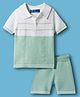 ToffyHouse Cotton Woven Half Sleeves Polo T-Shirt & Shorts Set with Cable Knit Design - Light Green & White