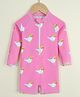 Babyhug Full Raglan Sleeves Legged Swimsuit with Parrot Print - Pink