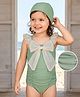 Mark & Mia Sleeveless V Cut Swimsuit with Cap & Bow Applique - Light Green