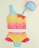 Babyhug Sleeveless Shells Printed Two Piece Swimsuit With Cap - Multicolour